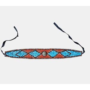 VTG Handcrafted Beaded Tie Belt Retro Boho Art Deco Size 38 Multicolor Folk Art